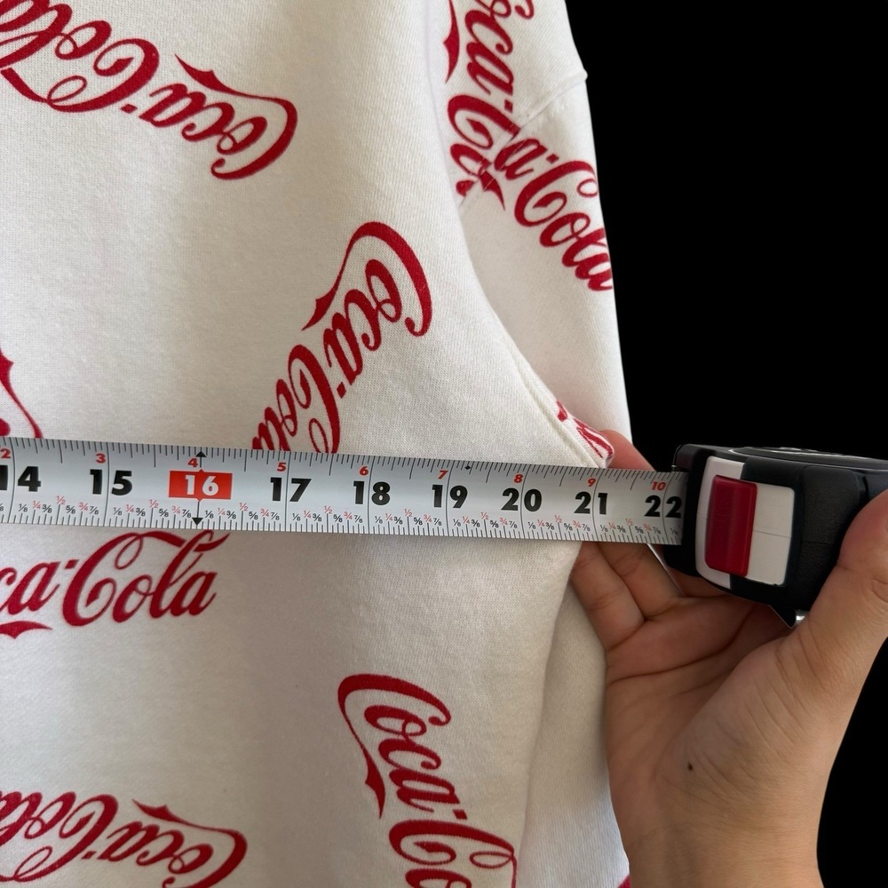 Coca Cola  Spellout Long Sleeve Cropped Red White Pullover Sweatshirt XXL #401‎ - Picture 6 of 8